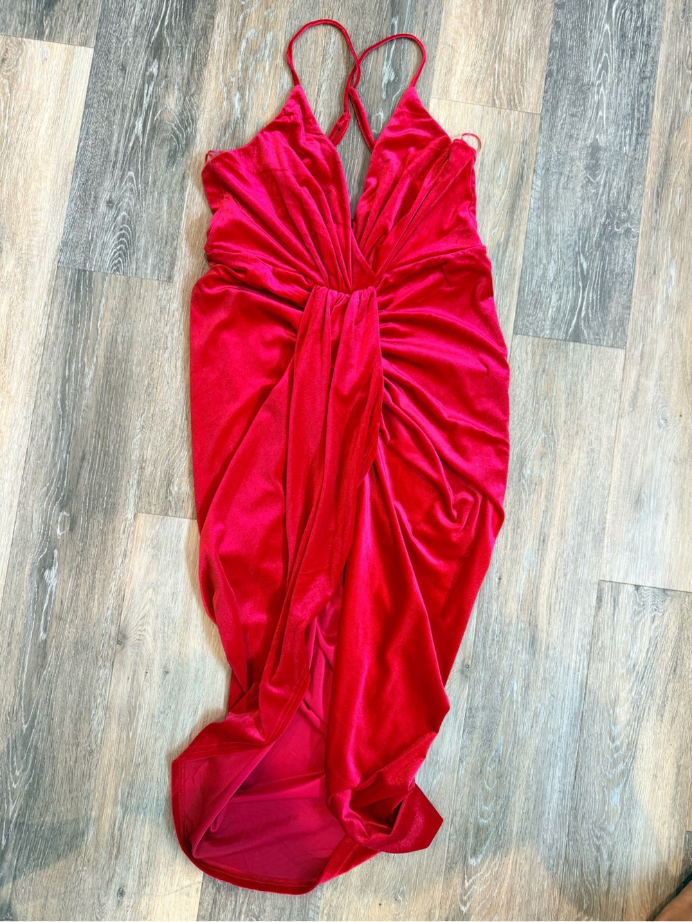 Dress Day Red Velvet Ruched Midi Dress Size L NWT
